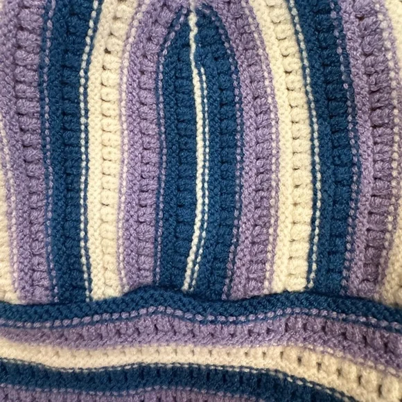 Y2K Crochet Halter Top Purple Blue Stripe Tie Front Festival Aesthetic Large - Picture 3 of 6